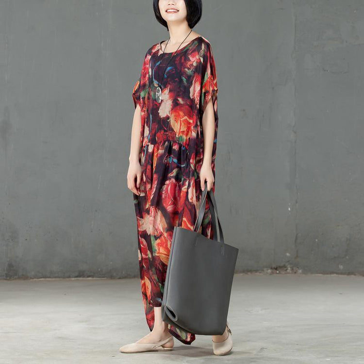 Spring Floral Printed Round Neck Short Sleeve Women Dress - Omychic