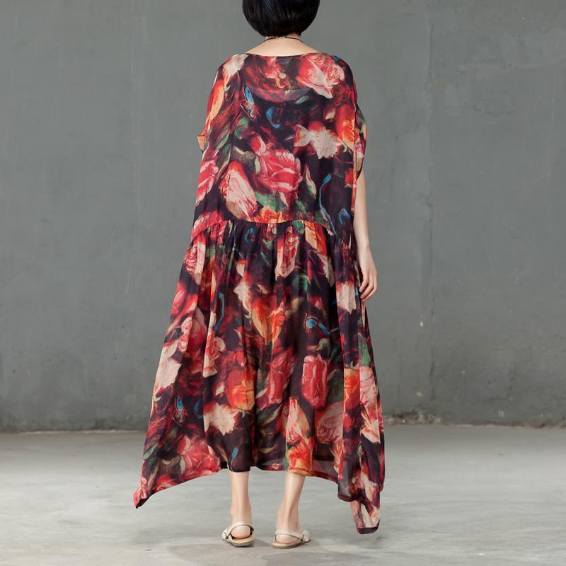 Spring Floral Printed Round Neck Short Sleeve Women Dress - Omychic