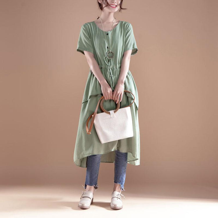 V Neck Short Sleeve Casual Green Single Breasted Dress - Omychic