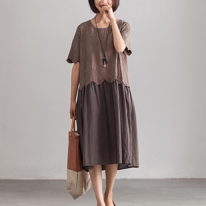 Summer Short Sleeve O-Neck Casual One Size Gray Long Dress - Omychic