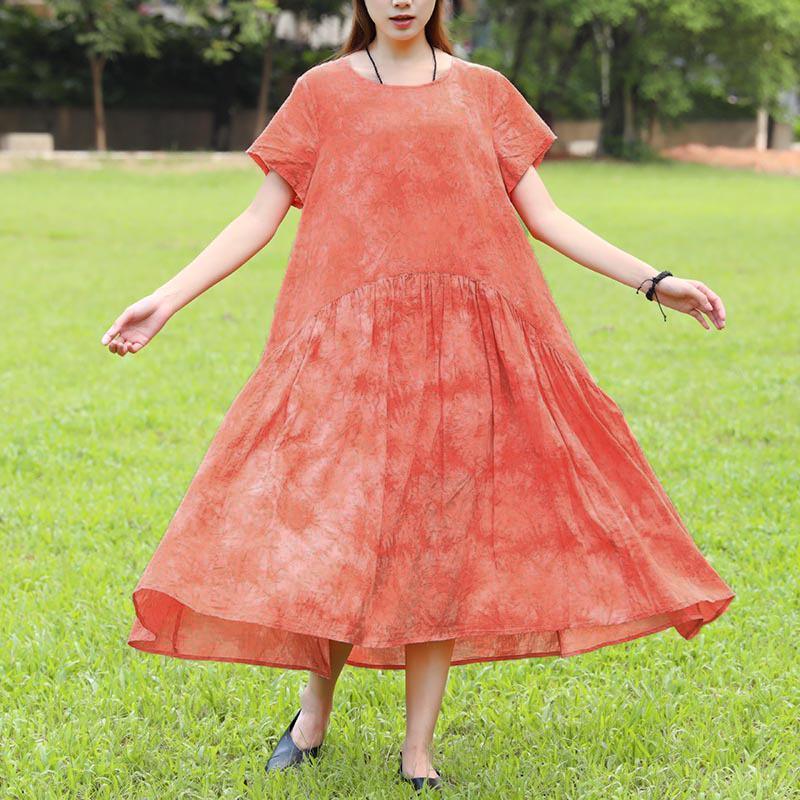 Summer Short Sleeve Dyeing Orange Dress For Women - Omychic