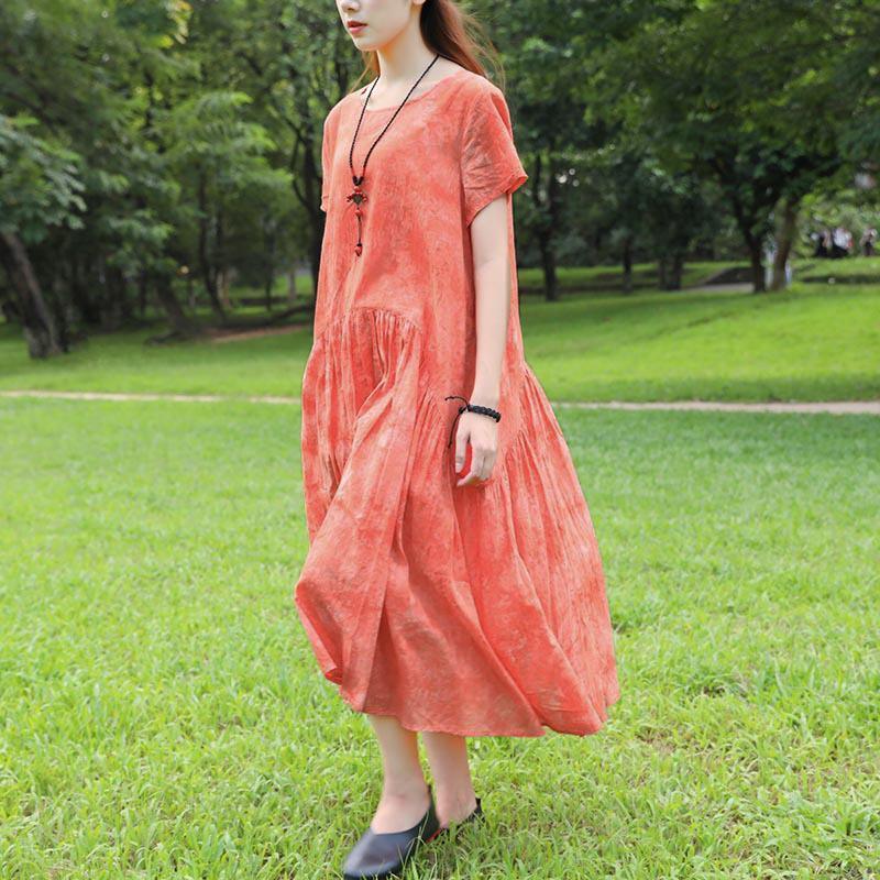 Summer Short Sleeve Dyeing Orange Dress For Women - Omychic