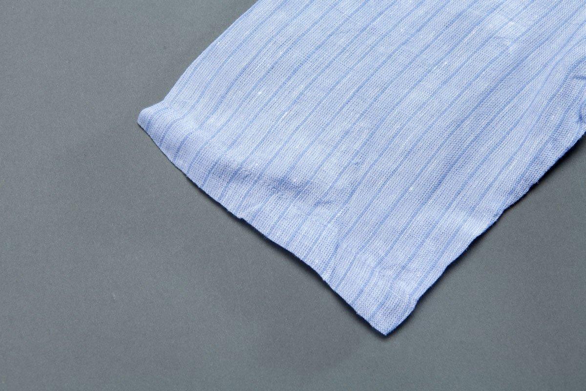 Round Neck Short Sleeve Pockets Stripe Blue Dress - Omychic
