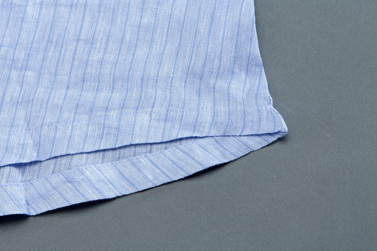 Round Neck Short Sleeve Pockets Stripe Blue Dress - Omychic