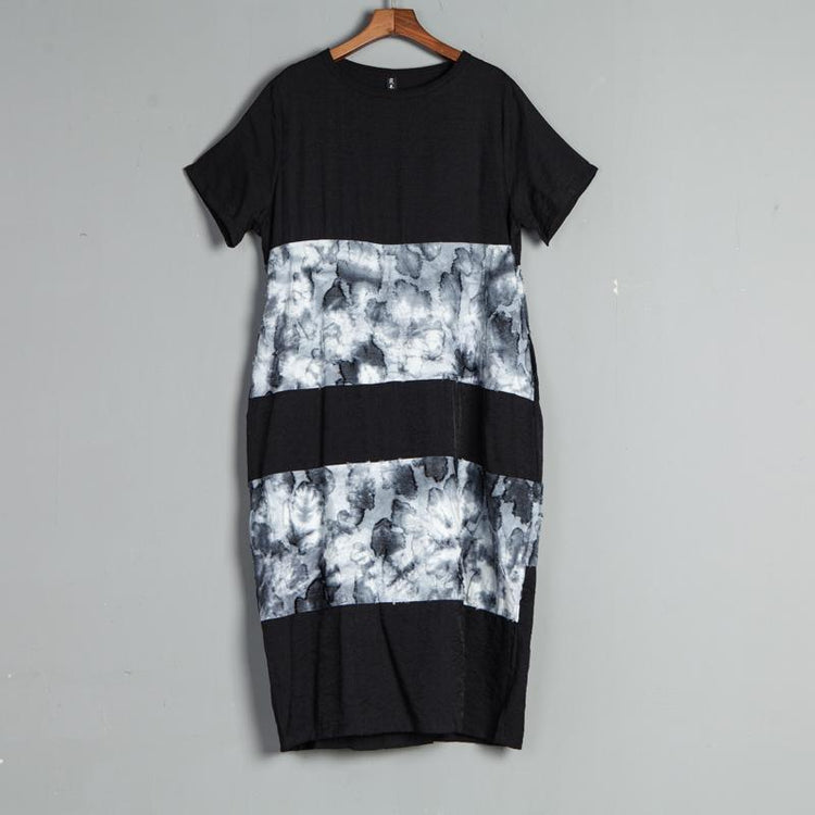 Short Sleeve Casual Round Neck Black Summer Dress - Omychic