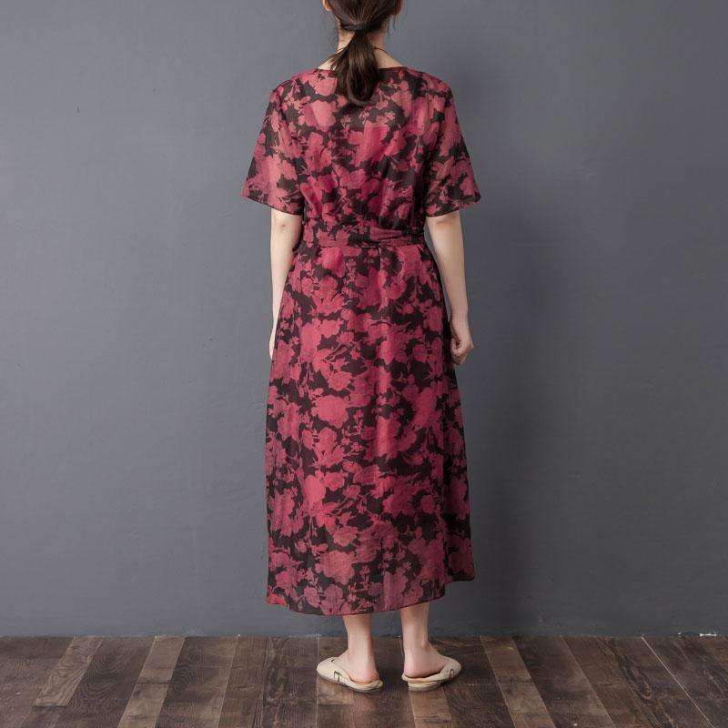Women Two Pieces Set Short Sleeve Printed Wine Red Dress - Omychic