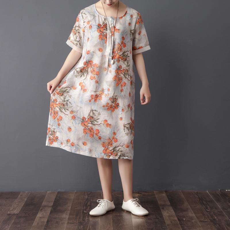 Women Summer Round Neck Short Sleeve Printed Dress - Omychic