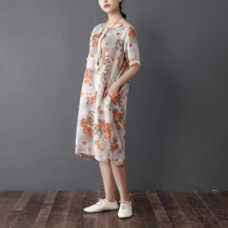 Women Summer Round Neck Short Sleeve Printed Dress - Omychic