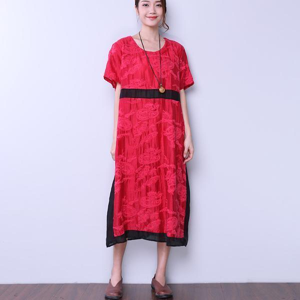 Summer Round Neck Short Sleeve Casual Embroidery Dress - Omychic