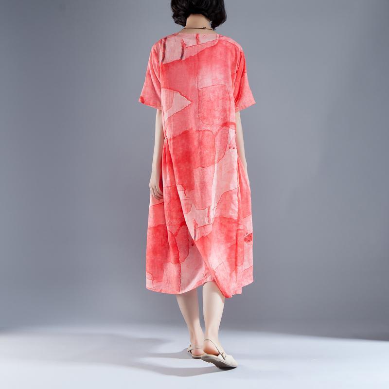 Short Sleeve Lacing Summer Pleated Casual Red Dress - Omychic