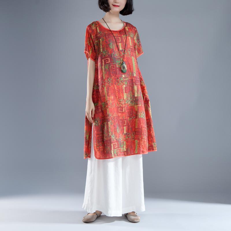Short Sleeve Slit Summer Printed Casual Dress - Omychic