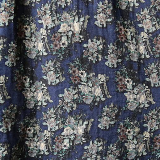 Indigo blue layered floral maternity dress oversize cotton blouse lace trim - Omychic