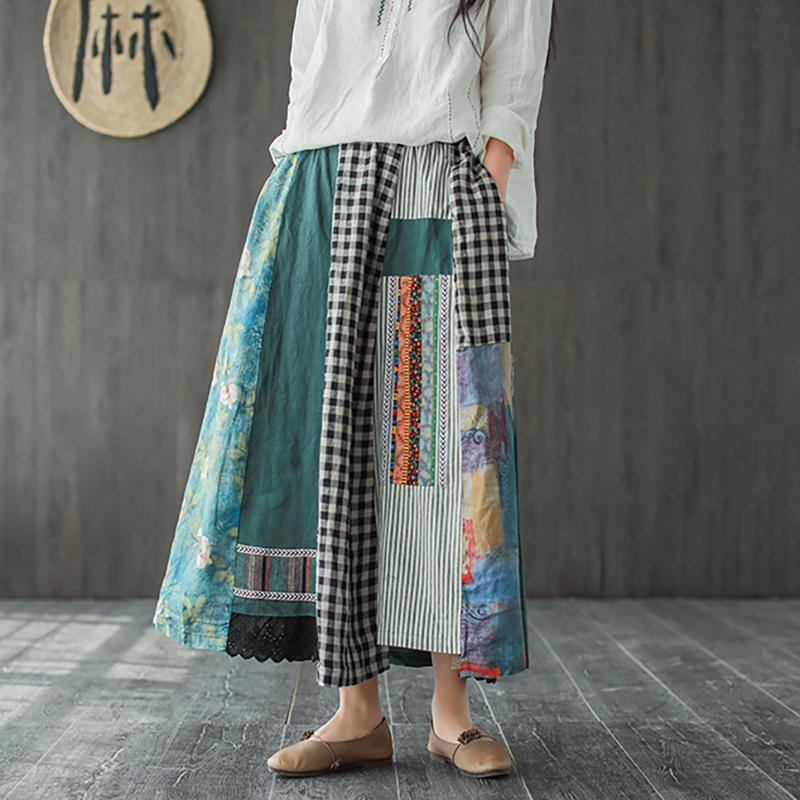 Asymmetrical Print Casual 100% Linen A-line Skirt ( Limited Stock) - Omychic