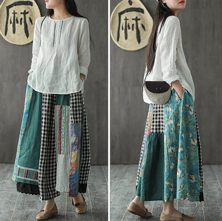 Asymmetrical Print Casual 100% Linen A-line Skirt ( Limited Stock) - Omychic