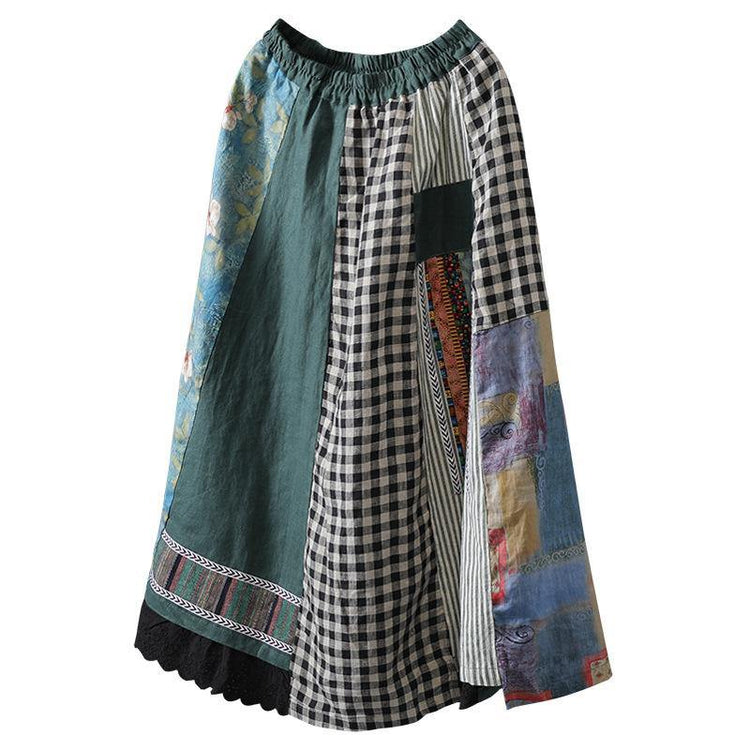 Asymmetrical Print Casual 100% Linen A-line Skirt ( Limited Stock) - Omychic