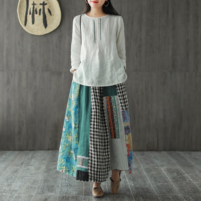 Asymmetrical Print Casual 100% Linen A-line Skirt ( Limited Stock) - Omychic