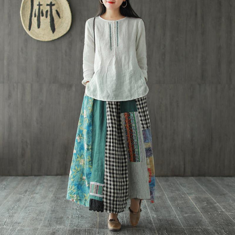 Asymmetrical Print Casual 100% Linen A-line Skirt ( Limited Stock) - Omychic