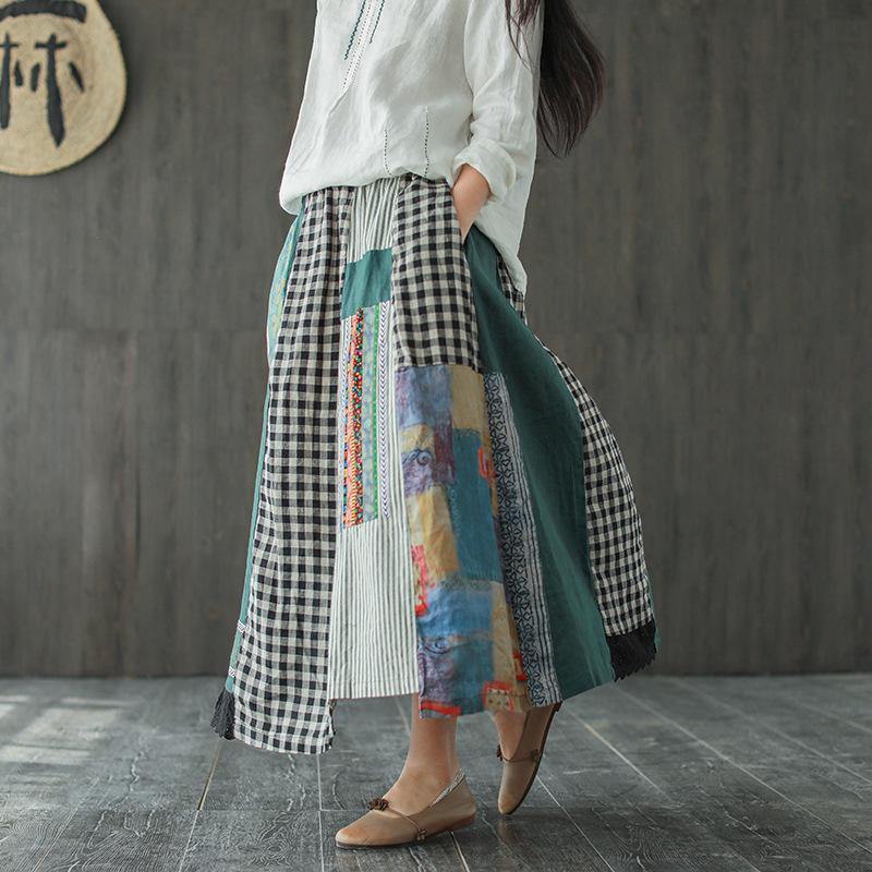 Asymmetrical Print Casual 100% Linen A-line Skirt ( Limited Stock) - Omychic
