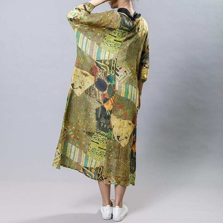 Irregular Collar Splicing Printed Fashion Dress - Omychic
