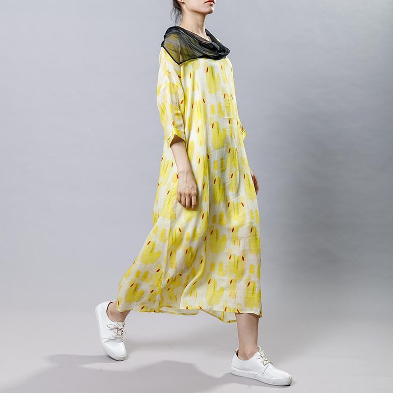 Irregular Collar Splicing Printed Fashion Dress - Omychic