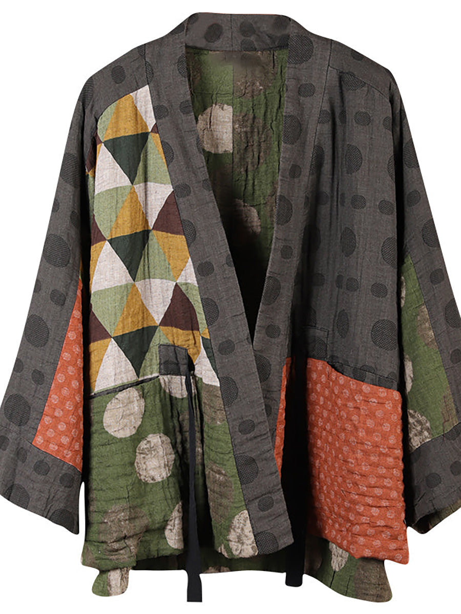 Casual Loose Irregular Geometric Pattern Retro Cotton Coat