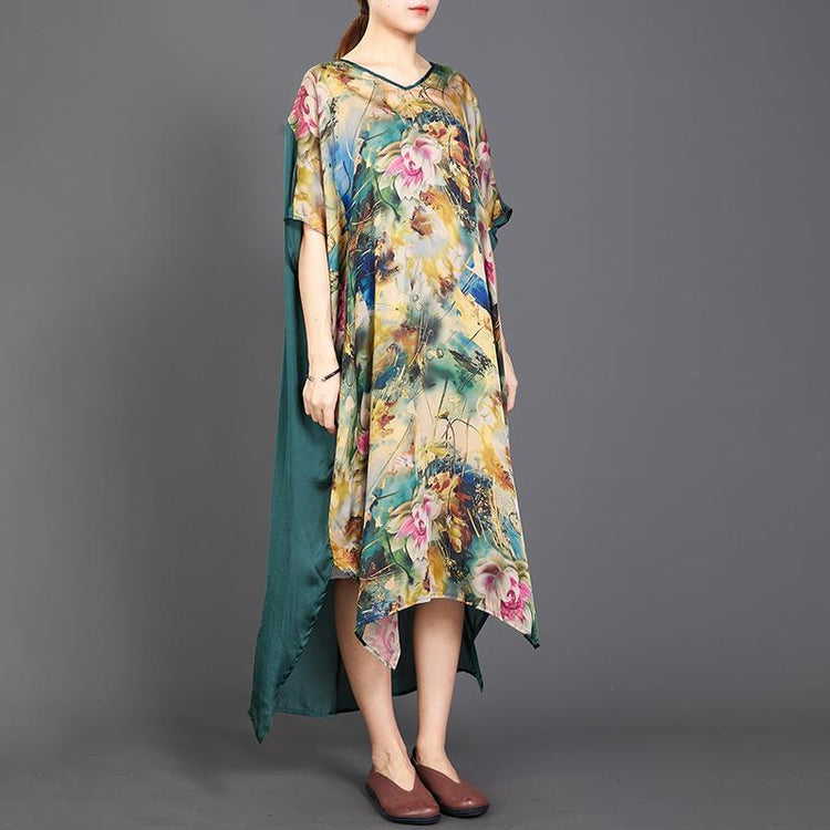 Irregular Hem Floral Printed Silky Dress - Omychic