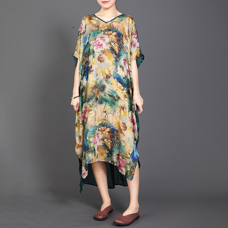 Irregular Hem Floral Printed Silky Dress - Omychic