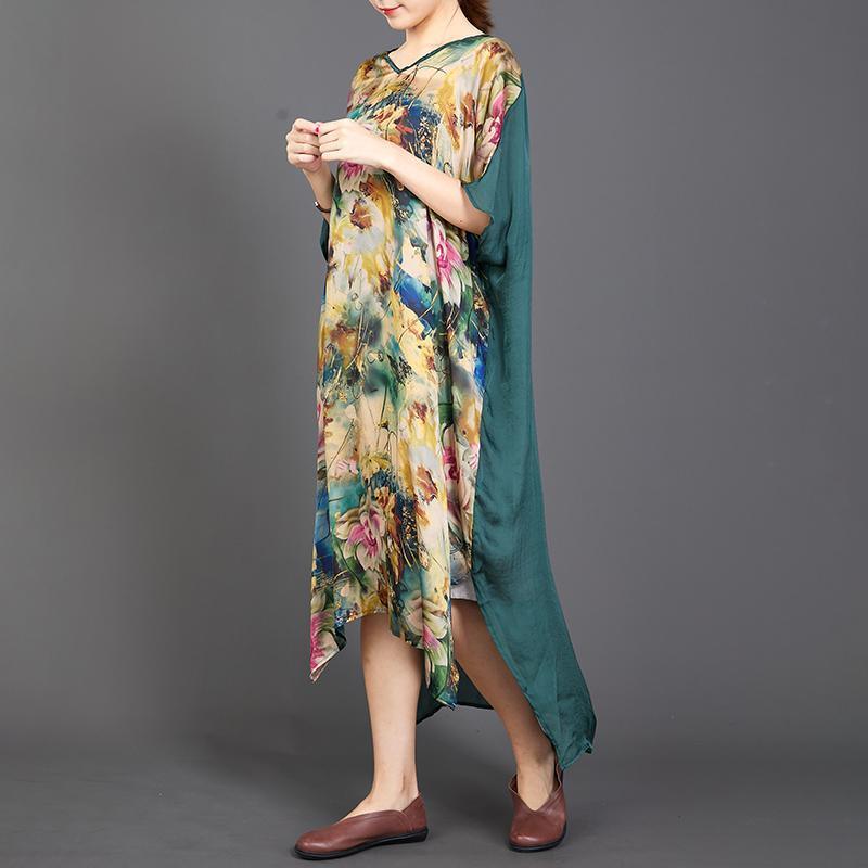 Irregular Hem Floral Printed Silky Dress - Omychic