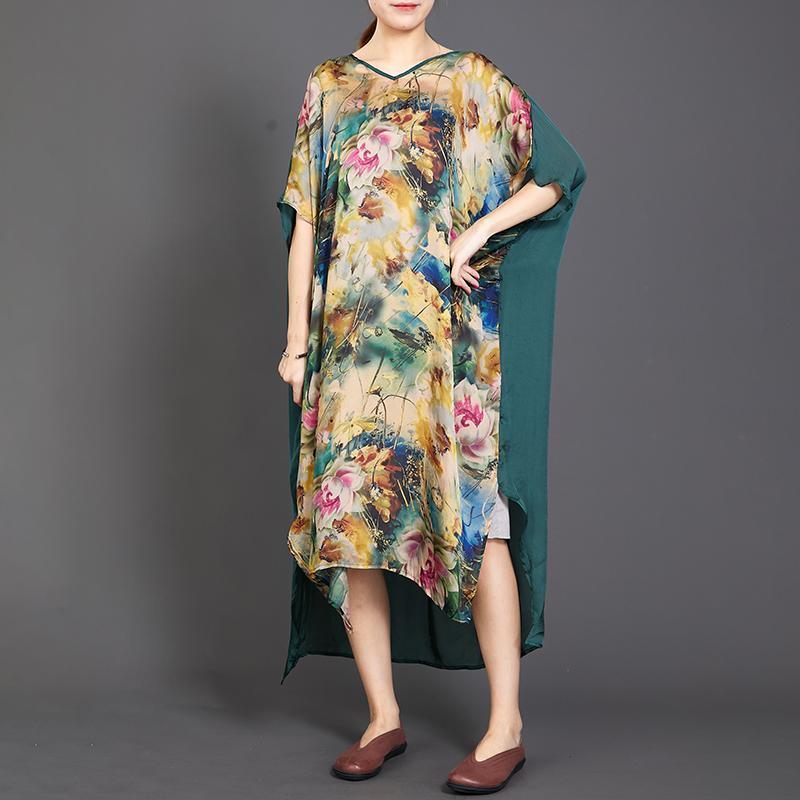 Irregular Hem Floral Printed Silky Dress - Omychic