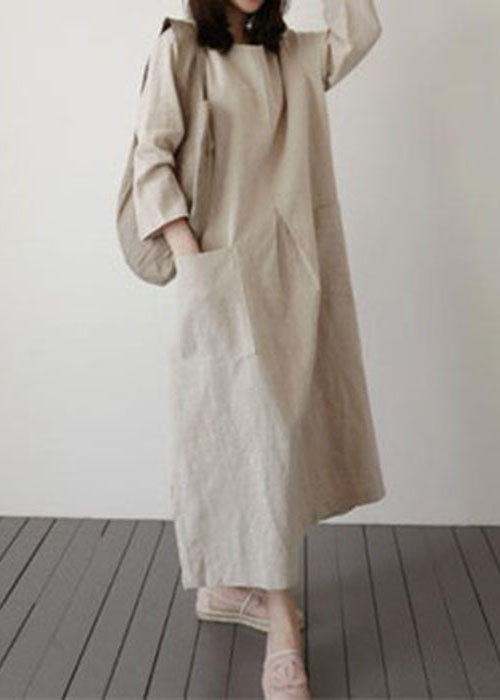 Italian Beige Cinched side open Linen Robe Dresses Spring
