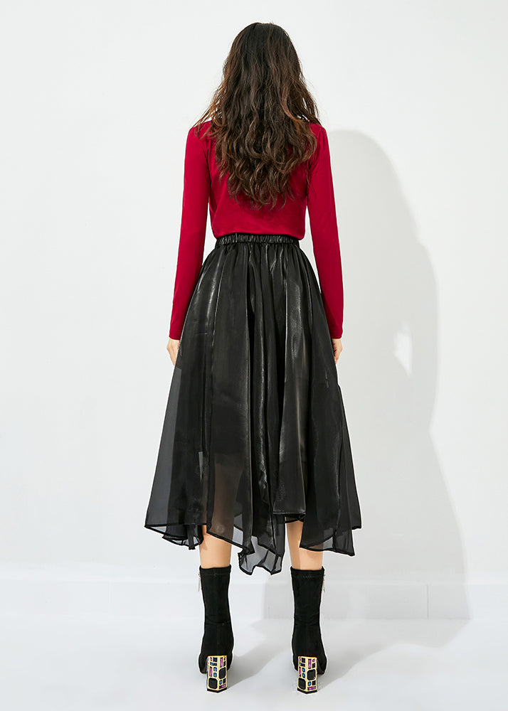 Italian Black Asymmetrical Patchwork Wrinkled Tulle Skirts Summer