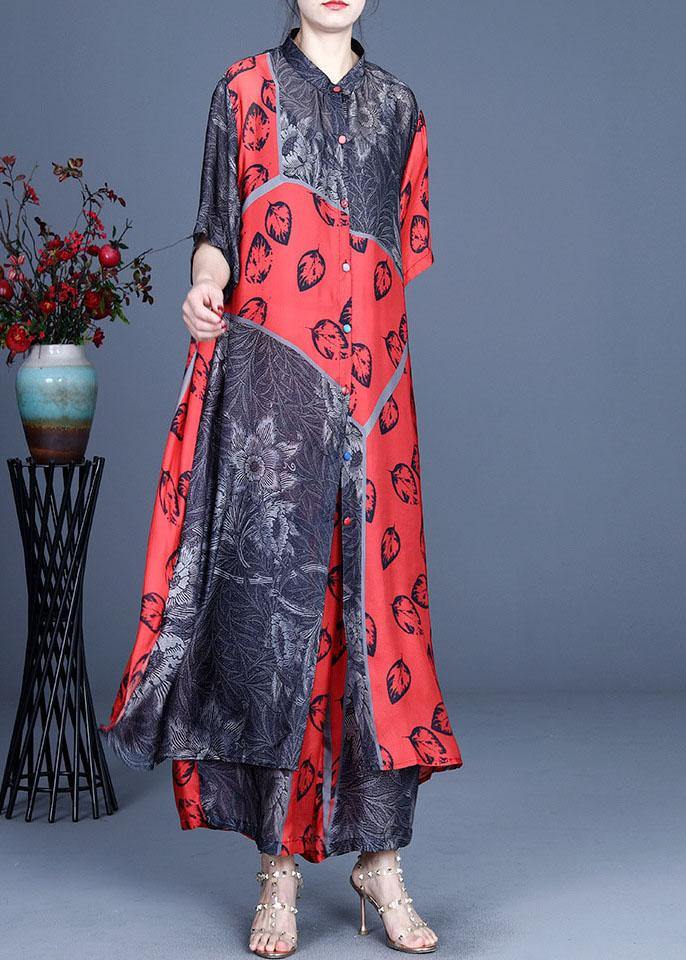 Italian Black Print Button long shirts Wide Leg Two-Piece Set - Omychic