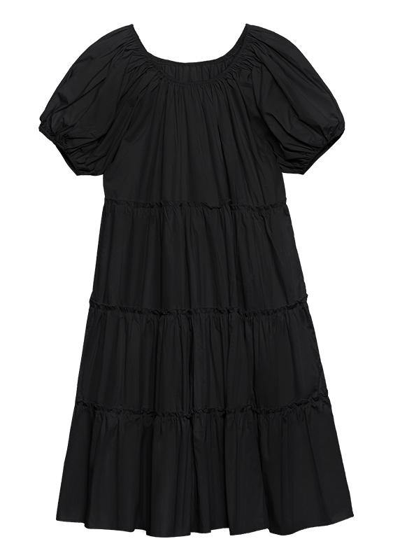 Italian Black Ruffled Puff Sleeve  A Line Summer Dress - Omychic
