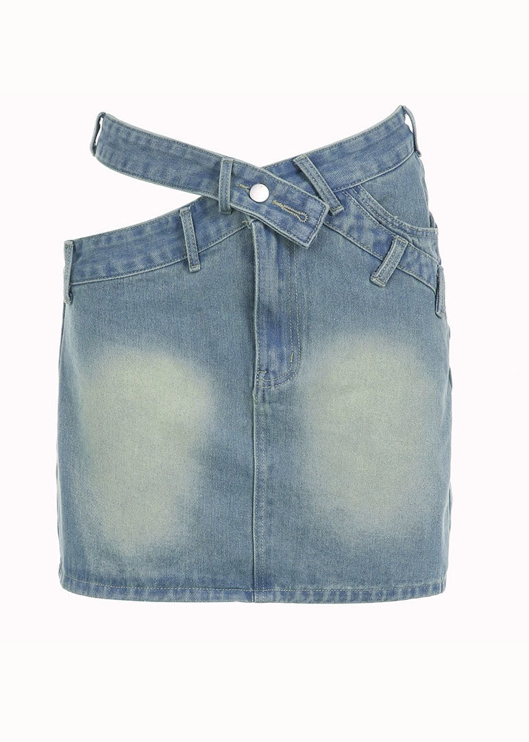Italian Blue Pockets Hollow Out Patchwork Denim Skirts Summer