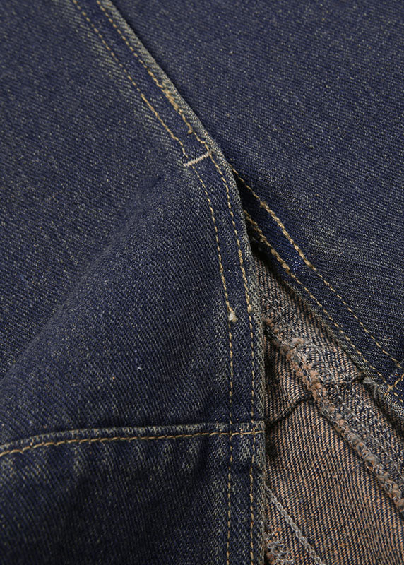 Italian Blue Pockets Patchwork Denim Straight Skirts Fall