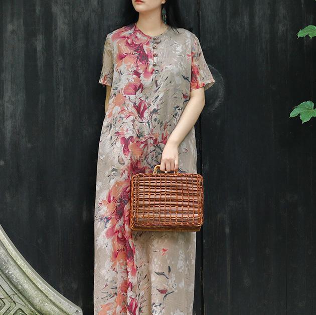 Italian Button Down pockets silk cotton Tunics Fun Photography floral Maxi Dresses Summer - Omychic