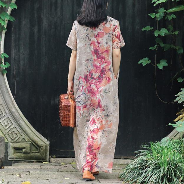 Italian Button Down pockets silk cotton Tunics Fun Photography floral Maxi Dresses Summer - Omychic