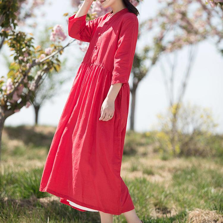 Italian Chinese Button linen Wardrobes Fashion Ideas rose Dress summer - Omychic