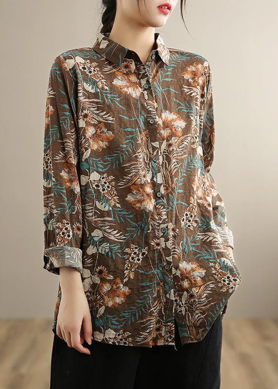 Italian Chocolate Print Clothes For Women Lapel Button Down Silhouette Spring Blouse - Omychic