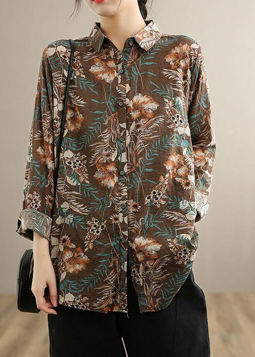 Italian Chocolate Print Clothes For Women Lapel Button Down Silhouette Spring Blouse - Omychic