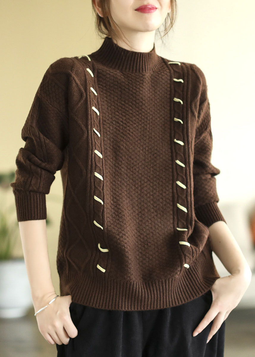 Italian Coffee High Neck Slim Fit Thick Knit Sweater Tops Winter