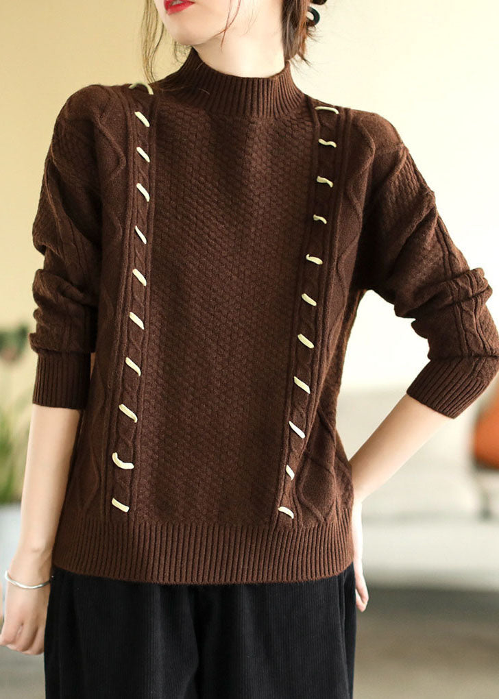 Italian Coffee High Neck Slim Fit Thick Knit Sweater Tops Winter