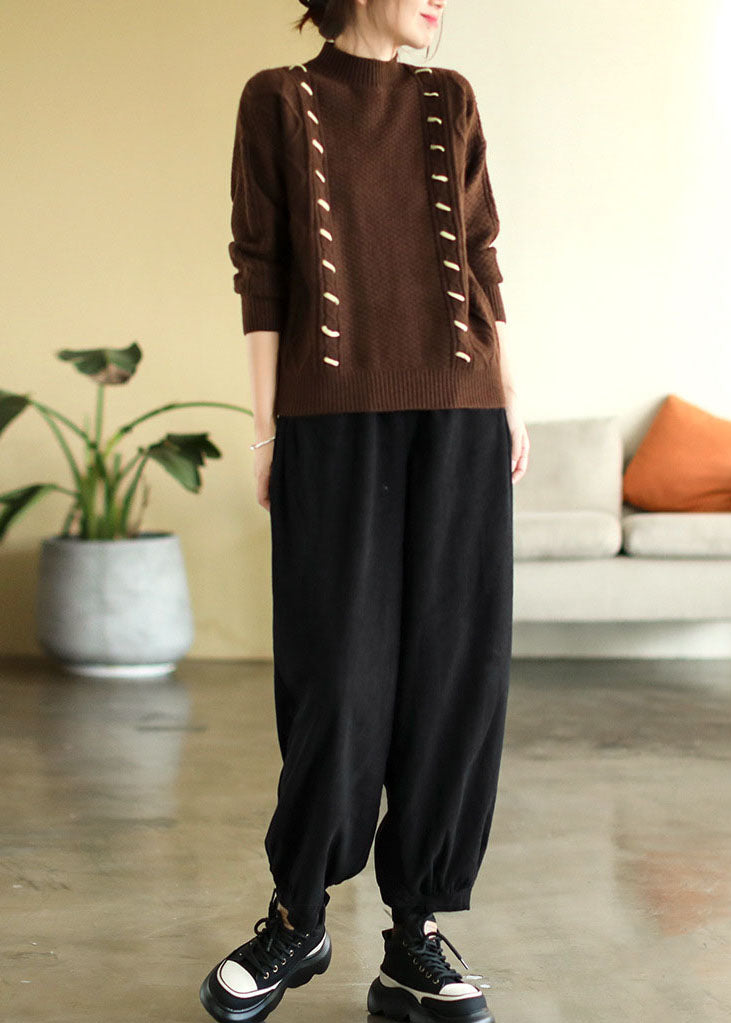 Italian Coffee High Neck Slim Fit Thick Knit Sweater Tops Winter
