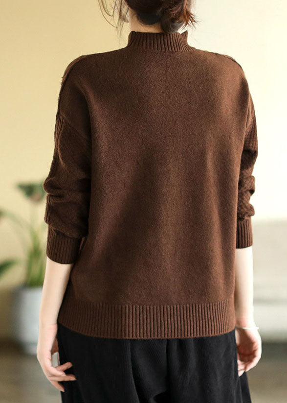 Italian Coffee High Neck Slim Fit Thick Knit Sweater Tops Winter