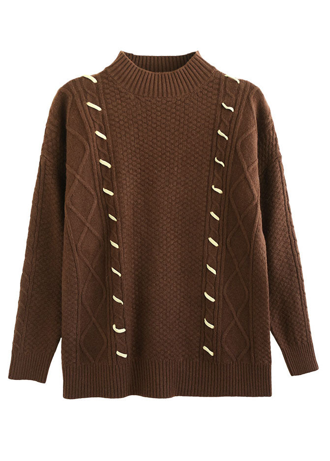 Italian Coffee High Neck Slim Fit Thick Knit Sweater Tops Winter