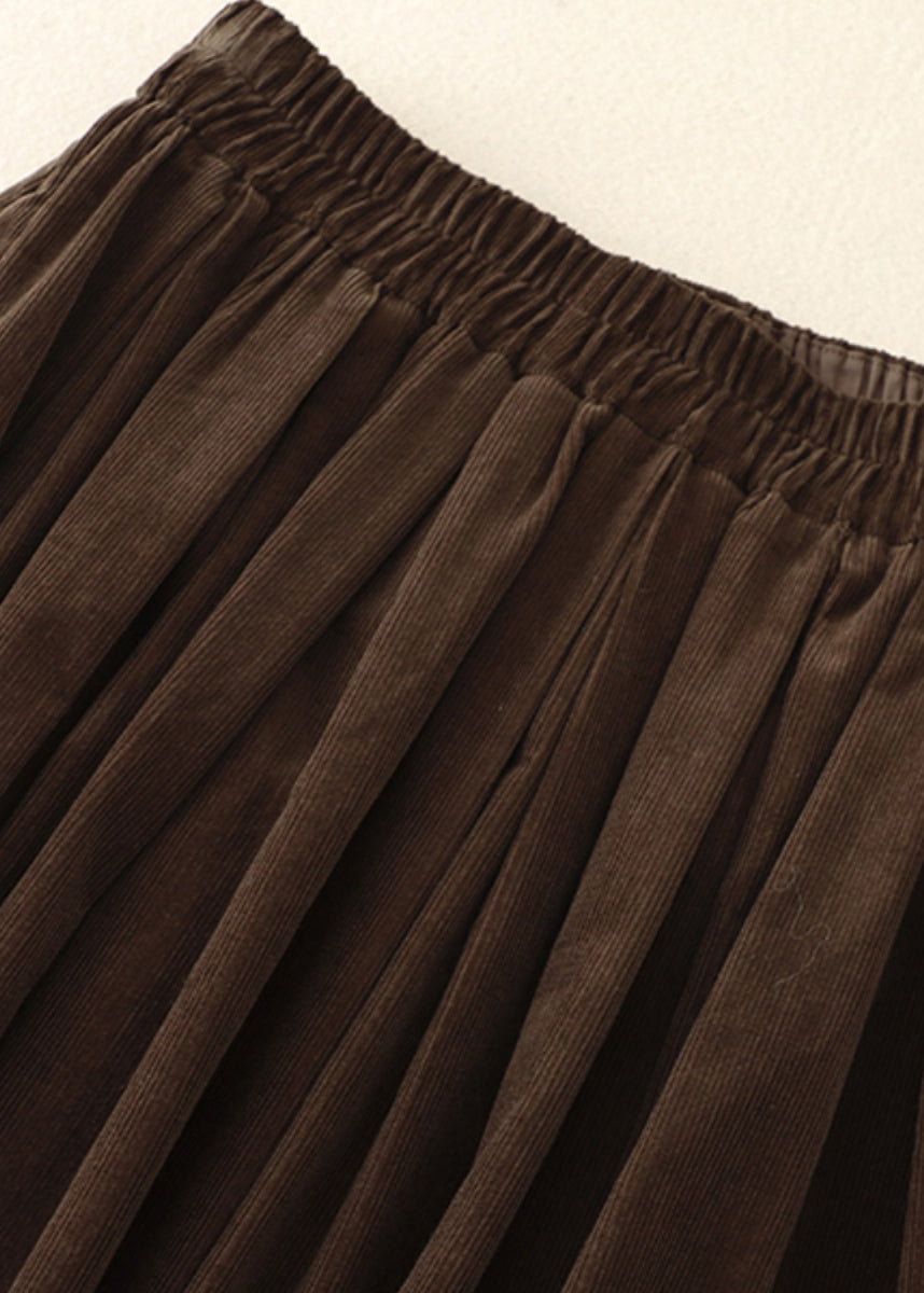 Italian Coffee High Waisted Corduroy A-Line Pleated Skirt Spring