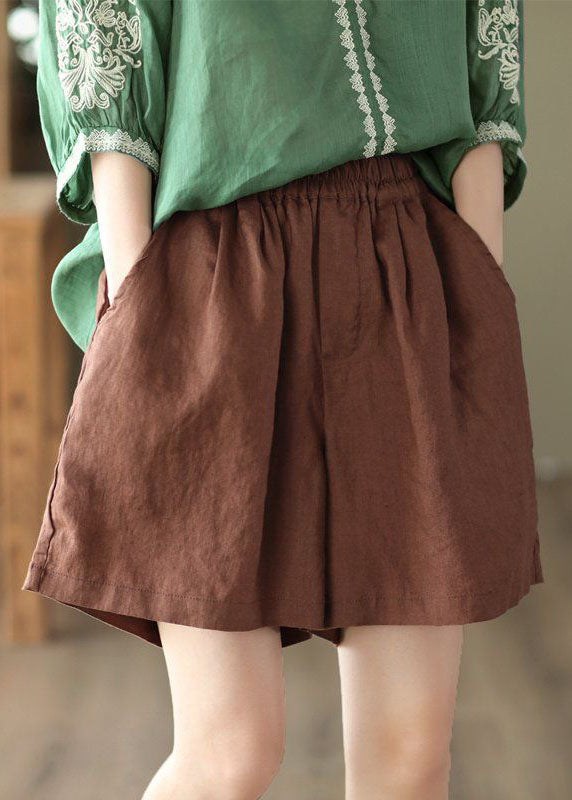 Italian Coffee Pockets Patchwork Linen Shorts Summer