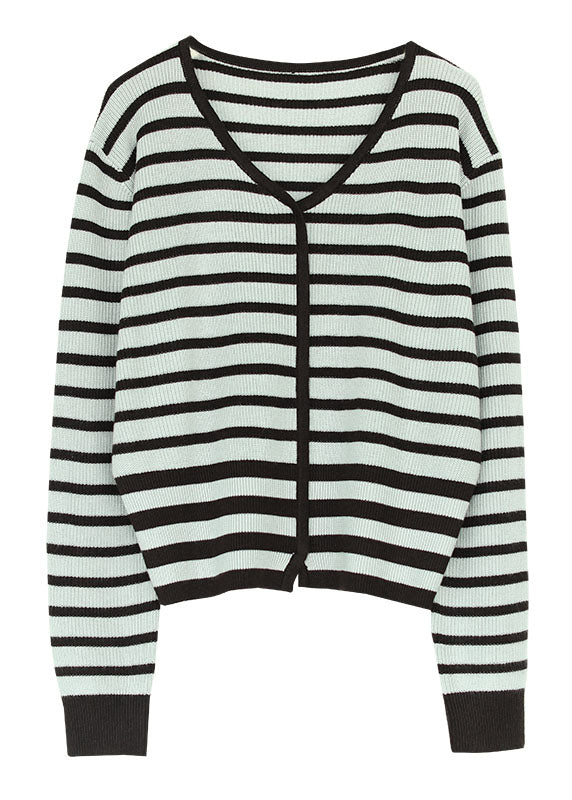 Italian Coffee V Neck Striped Wool Knitted Tops Fall