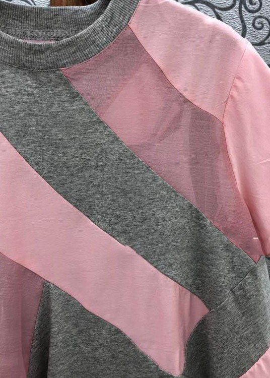 Italian Colorblock Asymmetrical Patchwork Cotton T Shirt Tops Summer