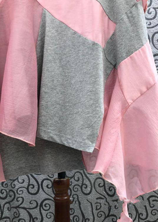 Italian Colorblock Asymmetrical Patchwork Cotton T Shirt Tops Summer